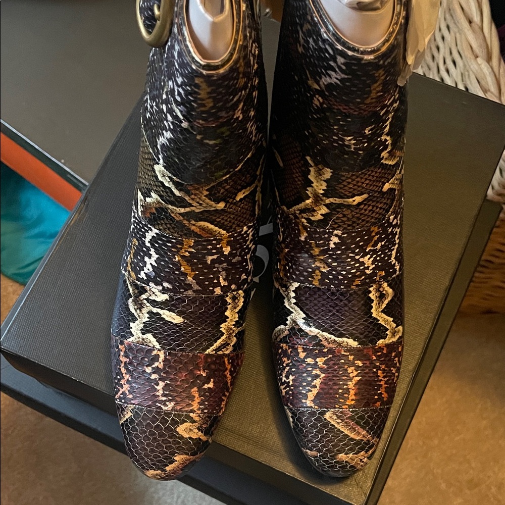 Coach Snake-Print Ankle Boots with Buckle - Black/Brown/Cream - Picture 4 of 8